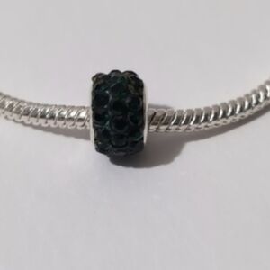 Silver Emerald Green with Green Rhinestones Charm for Pandora Style Bracelet